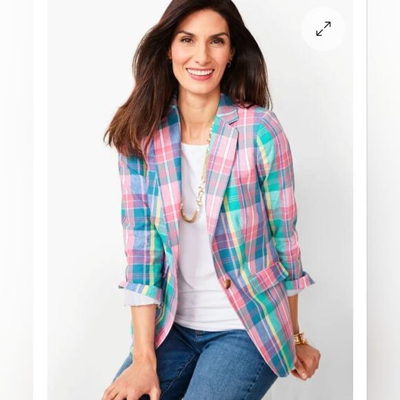 Talbots Jackets & Blazers - Talbots Women's multi classic summer size 2 madras plaid linen cotton blazer